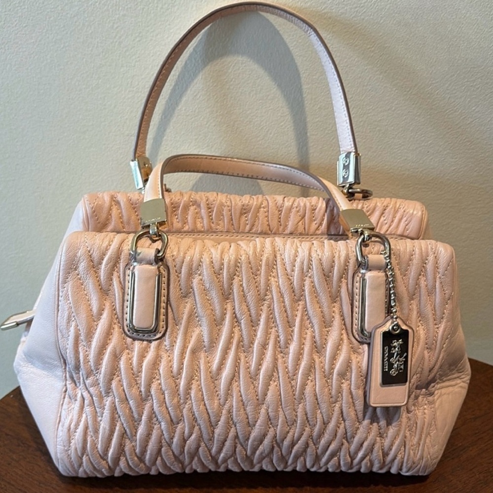 Coach  mini quilted leather bag satchel  light peach, very light, coral goldtone